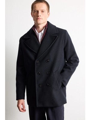 DeFacto Slim Fit Düğmeli Cepli Astarlı Kaşe Kaban D1521AX26WN