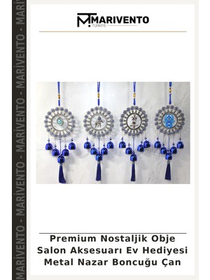 Premium Nostaljik Obje Salon Aksesuarı Ev Hediyesi Metal Nazar Boncuğu Çan