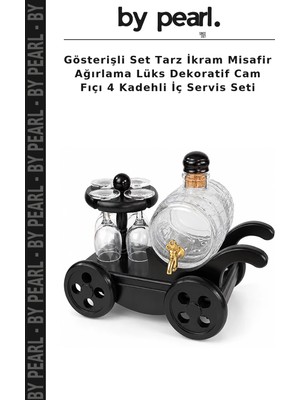 Gösterişli Set Tarz Ikram Misafir Ağırlama Lüks Dekoratif Cam Fıçı 4 Kadehli Iç Servis Seti