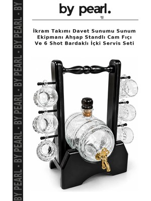 Ikram Takımı Davet Sunumu Sunum Ekipmanı Ahşap Standlı Cam Fıçı ve 6 Shot Bardaklı Içki Servis Seti