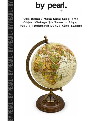 Oda Dekoru Masa Süsü Sergileme Objesi Vintage Şık Tasarım Ahşap Pusulalı Dekoratif Dünya Küre 4138BE