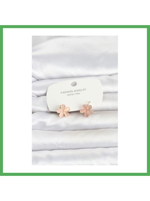 Astraltech Pirinç Gold Renk Pembe Çiçek Model Çocuk Küpe Bezoss