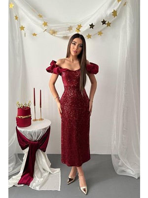 Modanı Seç Bordo Pulpayetli Kolsuz Elbise - Bordo