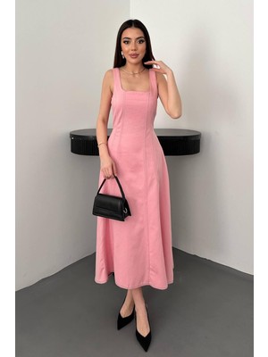 Modanı Seç Pembe Çift Dikişli Gabardin Elbise - Pembe