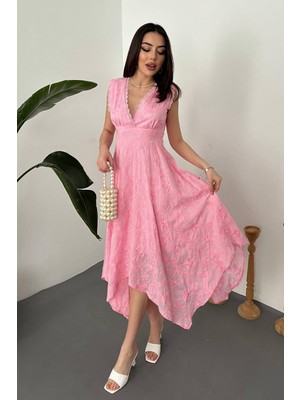 Modanı Seç Pembe Brodeli Elbise - Pembe
