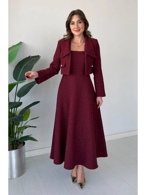 Modanı Seç Zarafetin Modern Yorumu: Premium Dokulu Elbise & Ceket Takım Bordo