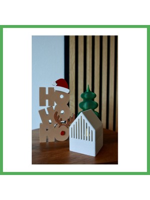 Astraltech Ho Ho Ho Yazılı Noel Baba Şapkalı Ren Geyikli Dekoratif Yılbaşı Kelime Süsü Bezoss