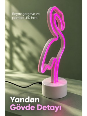 Astraltech Dekoratif Flamingo Neon Lamba Pembe Işıklı Beyaz Tabanlı