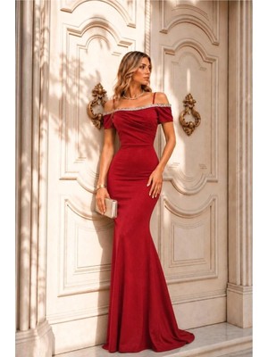 Çelik - Ticaret Carmen Elbise Kollu Kısa Abiye Yaka Balık Kesim