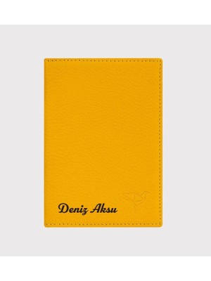 Bk Gift Kişiye Özel Isimli Garbalia Hakiki Deri Kartlık ve Pasaport Kılıfı | Unisex Çok Bölmeli Seyahat Cüzdanı Sarı