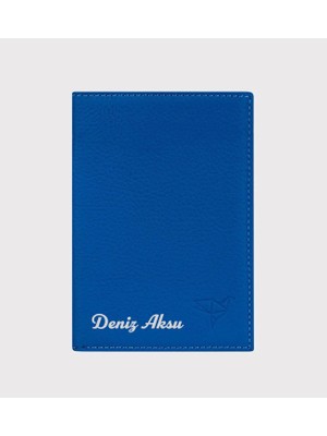 Bk Gift Kişiye Özel Isimli Garbalia Hakiki Deri Kartlık ve Pasaport Kılıfı | Unisex Çok Bölmeli Seyahat Cüzdanı Saks Mavi