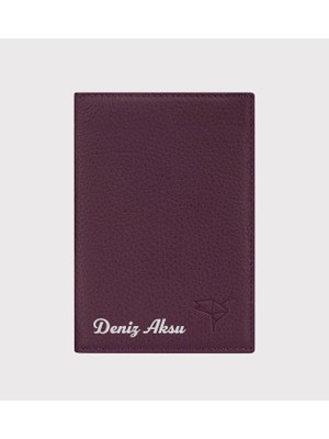 Bk Gift Kişiye Özel Isimli Garbalia Hakiki Deri Kartlık ve Pasaport Kılıfı | Unisex Çok Bölmeli Seyahat Cüzdanı Mürdüm