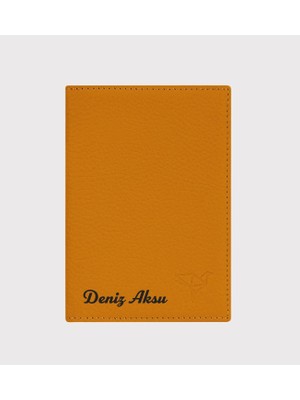 Bk Gift Kişiye Özel Isimli Garbalia Hakiki Deri Kartlık ve Pasaport Kılıfı | Unisex Çok Bölmeli Seyahat Cüzdanı Hardal Sarısı