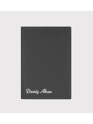 Bk Gift Kişiye Özel Isimli Garbalia Hakiki Deri Kartlık ve Pasaport Kılıfı | Unisex Çok Bölmeli Seyahat Cüzdanı Gri