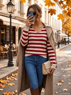 Beruflic Moda Kadın Uzun Kollu V Yakalı Çizgili Triko Bluz Wear