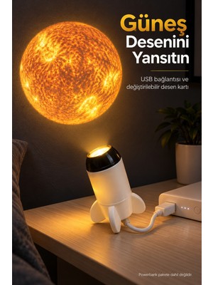 OtoTech Roket Şeklinde Projeksiyon Lambası Değiştirilebilir Görsel Kartlı