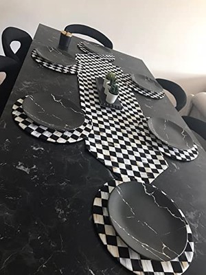 Mey İthalat Ayşemce Amerikan Servis Takım (Damalı Makkenzi Desen Baskılı Runner) 6 Damalı Supla A-HOME369