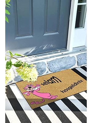 Mey İthalat Pink Panter Kapı Önü Paspası Dekoratif Kapı Paspası Dış Mekân Paspas Ev Içi Paspası 45X70 cm
