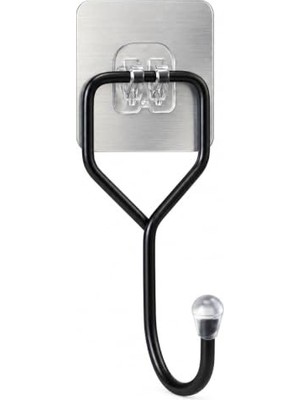 Mey İthalat Tekli Duvara Yapışkanlı Askı, Paslanmaz Metal Havlu Askısı, Delme Gerektirmeyen Güçlü Yapışkanlı Duvar Askılığı, Banyo Mutfak Kapı Çok Amaçlı Siyah Askı 14 cm (Tekli)