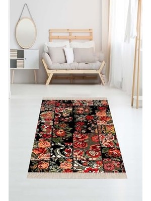 Mey İthalat Ontheclouds Patchwork Gül Desenli Dijital Baskı Yıkanabilir Kaymaz Taban Kilim, 160 x 240