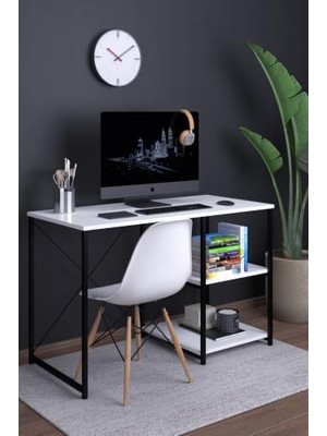 Mey İthalat Atlas 120 cm Raflı Çalışma Masası Bilgisayar Masası Ofis Ders Masası Beyaz