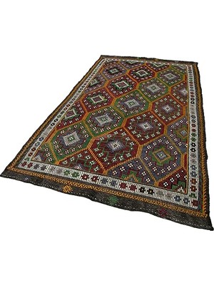 Mey İthalat Çok Renkli El Dokuma Geometrik Salon Kilimi Bohem Stil