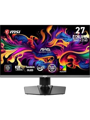 Mey İthalat 26.5" Mag 272UP Qd-Oled E16, Gaming Monitör, Uhd, 16:9, Flat, Qd-Oled, 165Hz, 0.03MS (Gtg), Freesync Premium Pro, Pivot