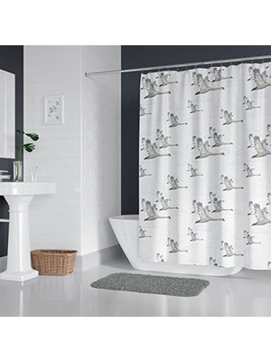 Mey İthalat Banyo Perdesi 6771 1X180X200, Perde Borusu Askı Aparatı Köşe Boru Beyaz Hediyeli, Duş Perdesi Seti