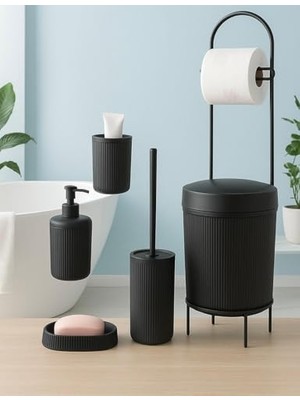 Mey İthalat Lüks 6 Parçalı Modern Banyo Aksesuar Seti, Şık Tasarım (Siyah)