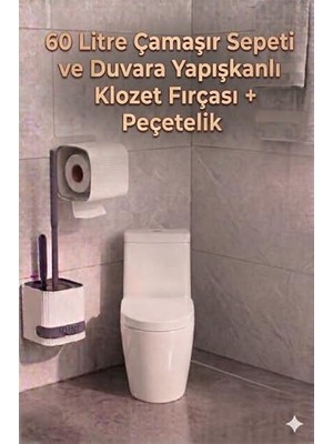 Mey İthalat 2'li Set-Kendinden Yapışkanlı Tuvalet Kağıdı Wc Kağıt Asacağı ve Banyo Lavabo Wc Temizleme Fırçası