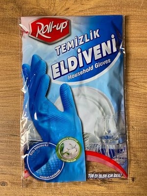 Mey İthalat Roll-Up Temizlik Eldiveni, Pamuklu Iç Yüzey, Mavi, Özel Dokusu ile Hassas Kavrama, Tüm Ev Işleri Için Ideal