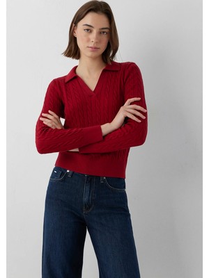 Mavi Polo Yaka Triko Rhythmic Red