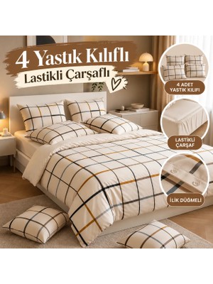 Lief Home Collection Çift Kişilik Nevresim Takımı 200X220CM | 4 Yastık Kılıfı | Lastikli Çarşaflı 160x200
