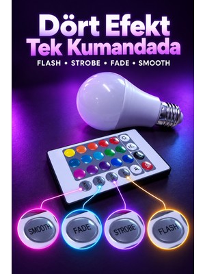 Laraheiser Rgb LED Ampul Kumandadan Işık Efekti Seçimli