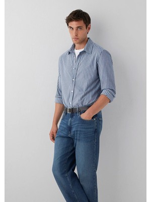 Mavi Çizgili Gömlek Dark Denim Zemin White St