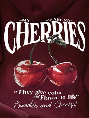 Hai Collection Haı Collectıon Cherries Baskılı Kapüşonlu Sweatshirt Bordo Oversize Unisex Hoodie