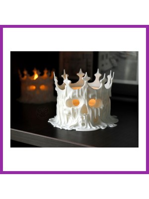 Bezos Erimiş Kafatası Tealight Mumluk Taçlı Kuru Kafa Dekoratif Mum Tutucu BEZ10