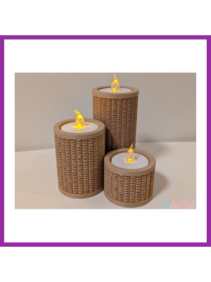 Bezos Rattan Görünümlü Tealight Mumluk Seti 3'lü Dekoratif Mum Tutucu BEZ10