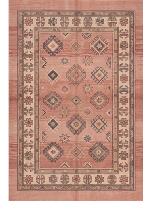 Rugzella Kil Pembesi Pudra Bohem Tribal Motifli Bölmeli Desen Geometrik Yıkanabilir Halı