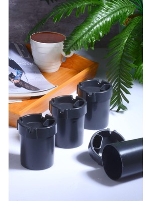 Nzm Store Plastik 4 Adet Koku Yapmaz Çakmaklık Hazneli Siyah Küllük Kül Tablası Kül Tabağı Siyah