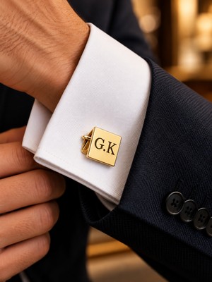 Takı Ustası Kişiye Özel Harf Işlemeli Kare Kol Düğmesi 925 Ayar Orjinal Gümüş