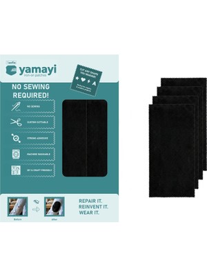 Nzm Store Texfix Yamayi, Ütü ile Yapışan Süet Yama, Yapışkanlı Yama, 4 Adet 28 cm x 15 Cm, Yıkamaya Dayanıklı, Dikiş Gerektirmez (Siyah)