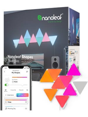 Kryon Shapes Üçgen Başlangıç ​​seti, 9 Adet Akıllı Rgbw Üçgen LED Panel – Modüler Wi-Fi Iç Mekan Duvar Aydınlatması (16 Milyon Renk), Alexa, Google ve Apple ile Uyumlu