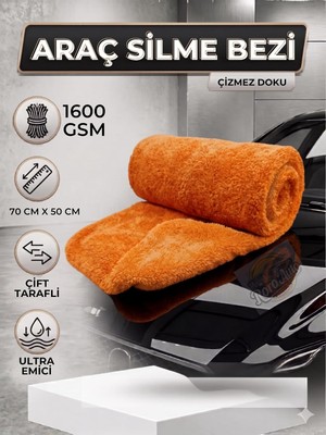 Nzm Store 1600 Gsm Çift Taraflı Araç Kurulama Havlusu 70X50 cm - Ultra Emici Mikrofiber Oto Bezi Turuncu