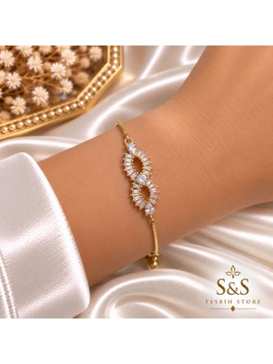 S&s Tesbih Store Gold Baget Taşlı Ayarlanabilir Zincir Bileklik