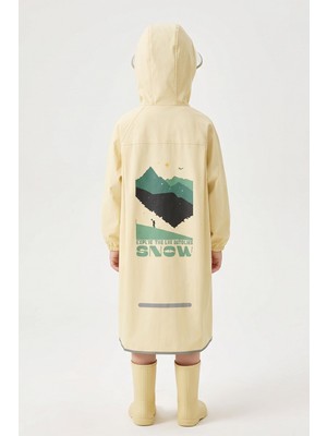 Masho Trend Unisex Çocuk Yağmurluğu Siperlikli Kapüşon Uzun Boy Su Geçirmez Okul Yağmurluk