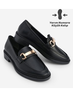 Marjin Kadın Loafer Makosen Casual Tokalı Günlük Ayakkabı Tonyas Siyah
