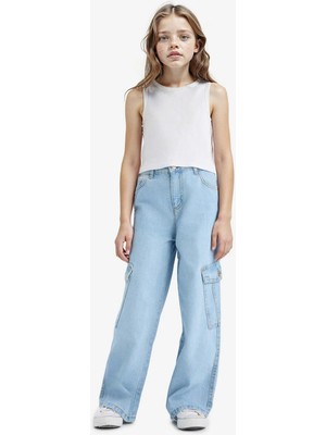 DeFacto Wide Leg Cargo Fit Cepli Geniş Paça Kargo Jean Pantolon Kız Çocuk E5879A825AU
