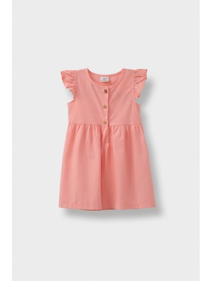 DeFacto Basic Düz Kısa Kollu Flamlı Poplin Yazlık Elbise Kız Bebek Z7402A225SM