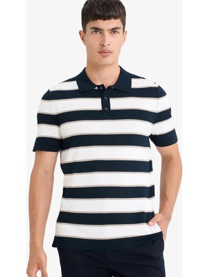 DeFacto Standart Fit Polo Yaka Çizgili Kısa Kollu Triko Tişört E5439AX25SP